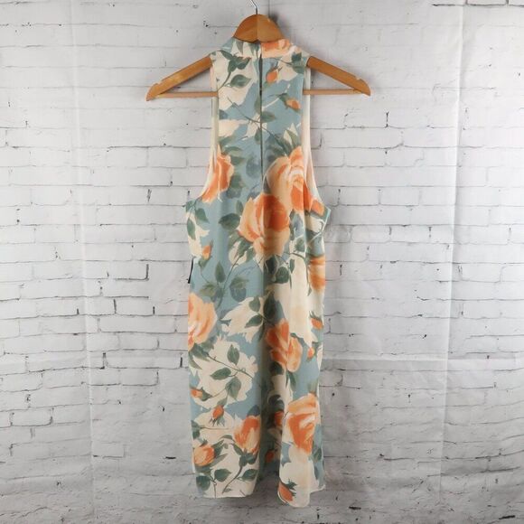 LULU'S BLUE WITH ORANGE FLORAL PART OF YOUR WORLD SLEEVELESS MINI DRESS SIZE M - Picture 6 of 8